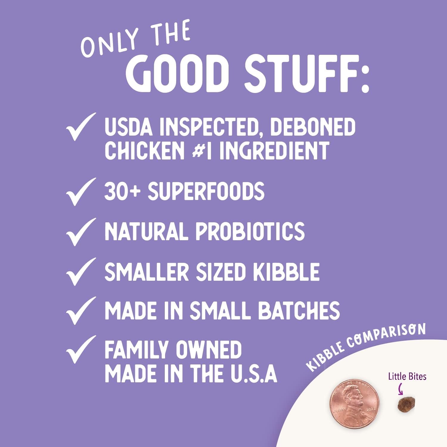Little Bites Dry Dog Food for Small Breeds, Chicken & Brown Rice Recipe, with Probiotics & Superfoods for Digestion & Coat Health, 4 Lb Bag (Pack of 1)