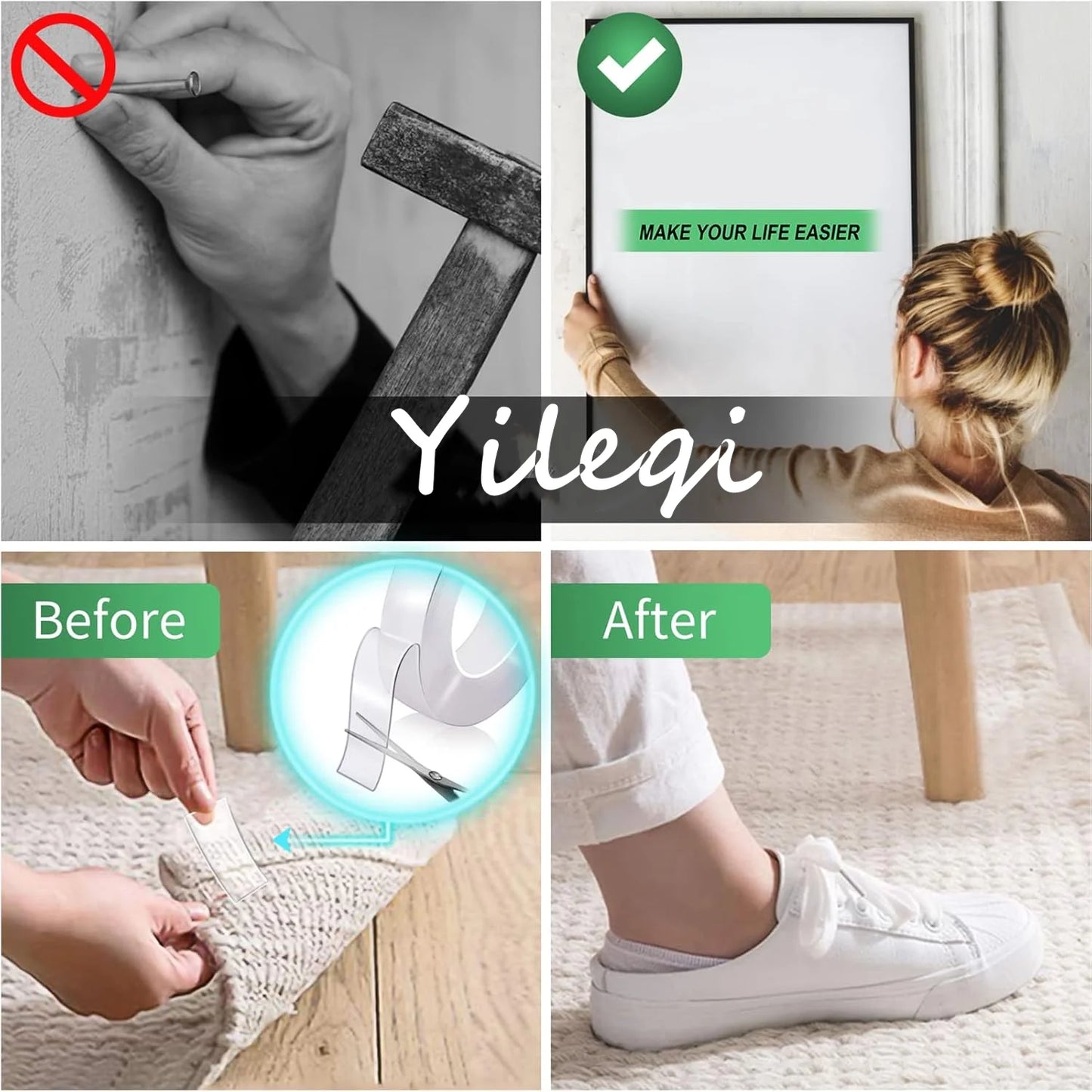 Double Sided Tape Heavy Duty, Nano Double Sided Adhesive Tape, Clear Mounting Tape Picture Hanging Adhesive Strips