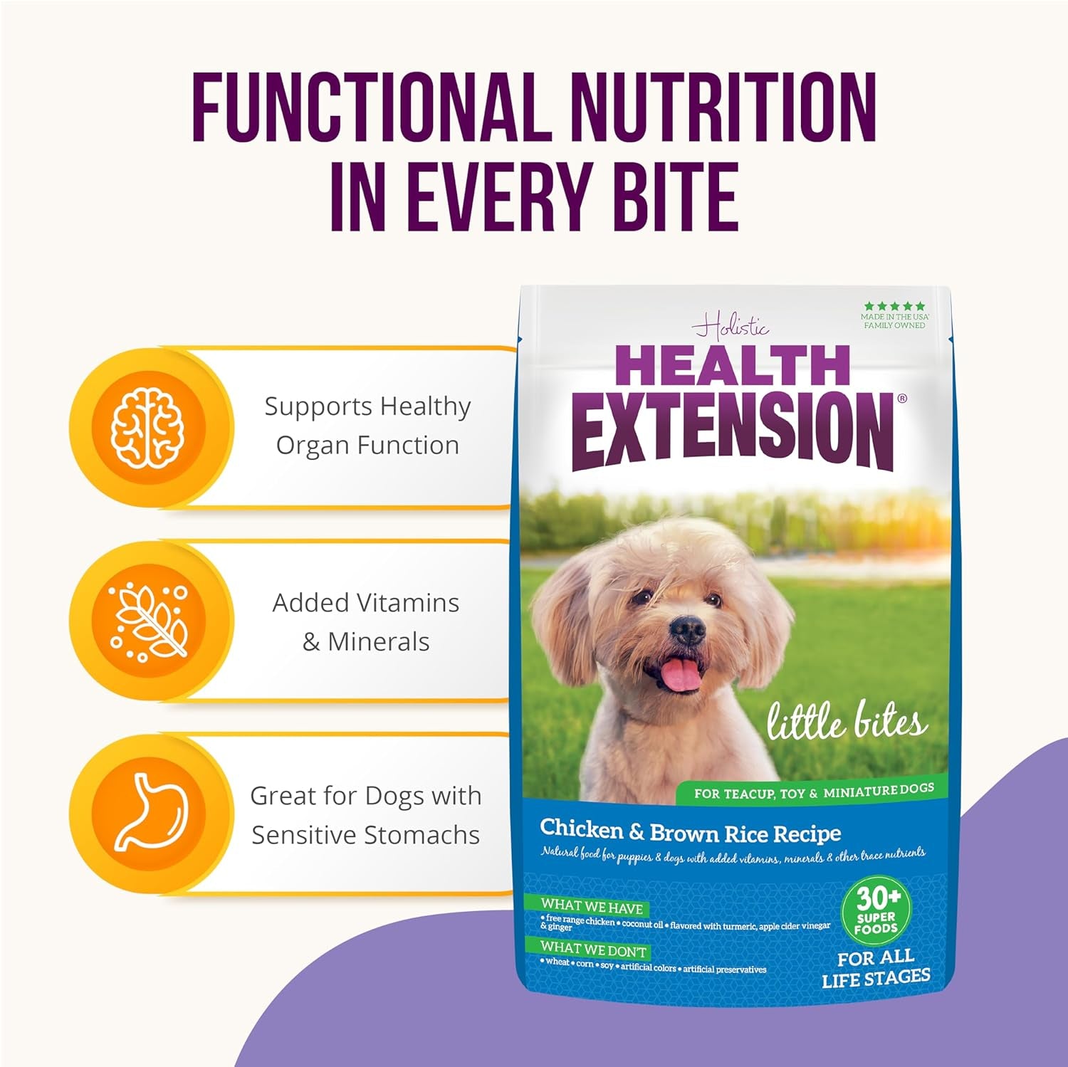 Little Bites Dry Dog Food for Small Breeds, Chicken & Brown Rice Recipe, with Probiotics & Superfoods for Digestion & Coat Health, 4 Lb Bag (Pack of 1)