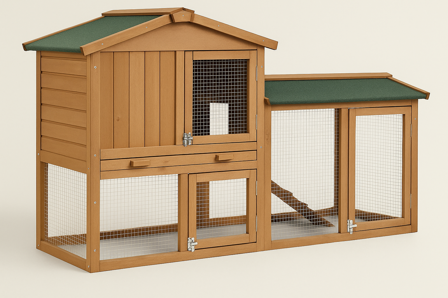 Rabbit Hutch Indoor and Outdoor, 58-Inch Bunny Cage with Removable Tray & Ramp, Wood Chicken Coop with Waterproof Roof for Rabbits, Chicken and Guinea Pigs