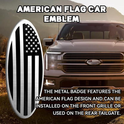 Tailgate Emblem for Ford F150 F250 F350 Silver American Flag 9 Inch Front Grill Emblem for Ford Emblem, Aluminum Oval Overlay Front Grill Rear Tailgate American Flag Decal Badge(Silver)