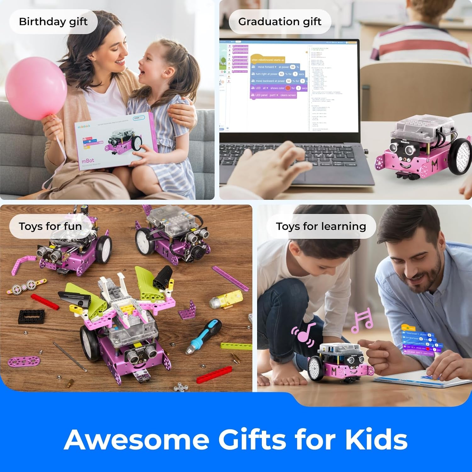 Mbot Robot Kit, STEM Projects for Kids Ages 8-12 Learn to Code with Scratch Arduino, Robot Kit for Kids, Computer Programming for Beginners Gift for Boys and Girls 8 Pink