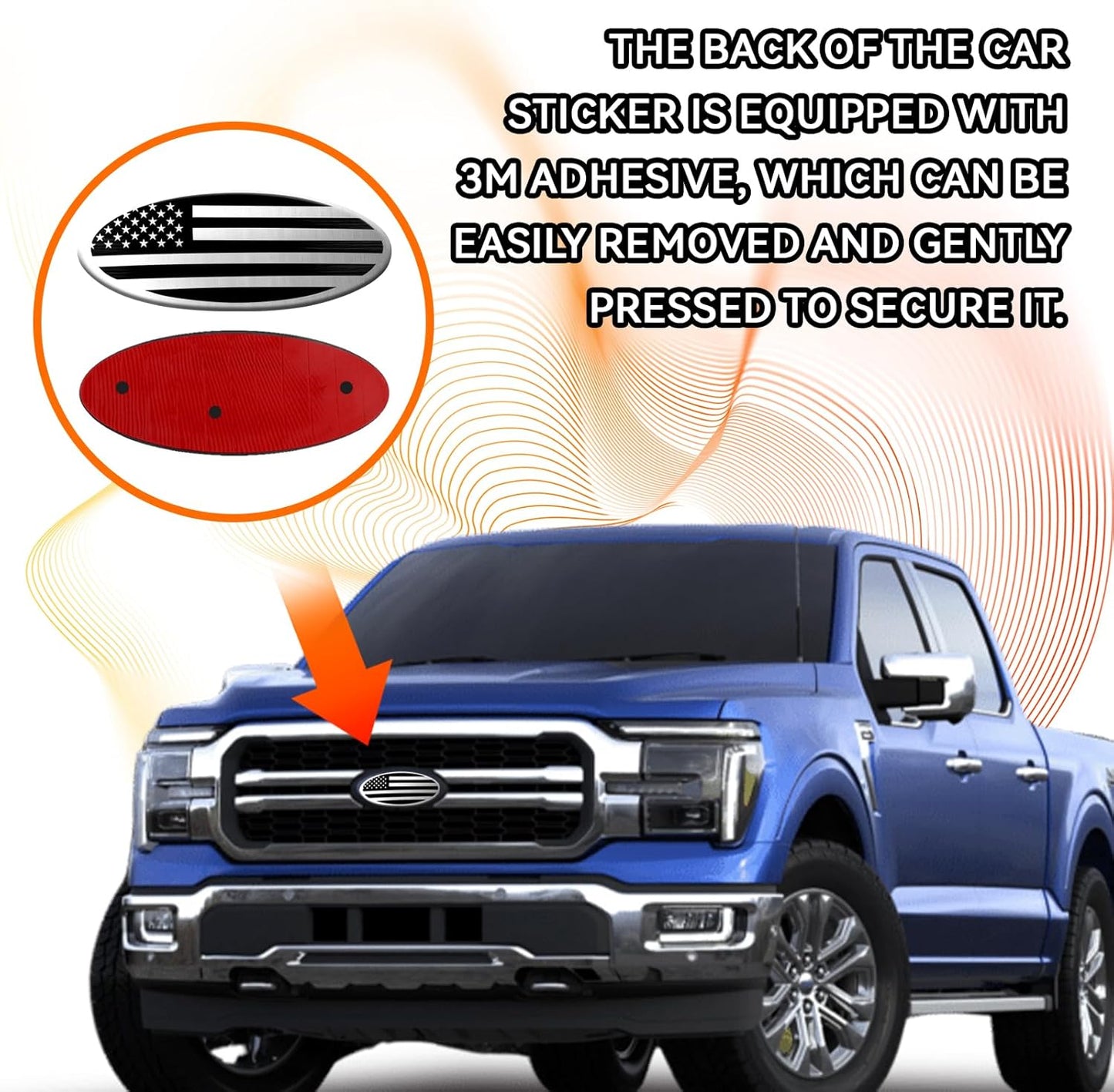 Tailgate Emblem for Ford F150 F250 F350 Silver American Flag 9 Inch Front Grill Emblem for Ford Emblem, Aluminum Oval Overlay Front Grill Rear Tailgate American Flag Decal Badge(Silver)