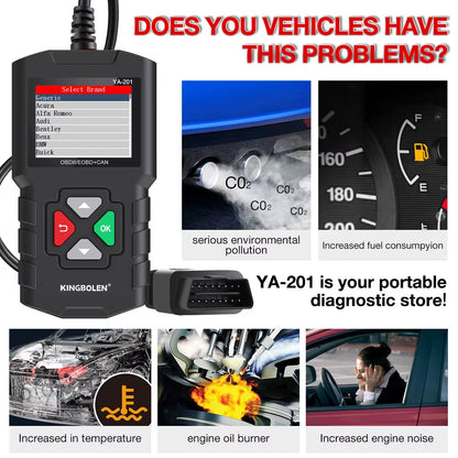 2025  YA201 OBD2 Scanner Auto Diagnostic Tools OBDII EOBD Code Reader KW310 for 12V Car Diagnosis PK CR3001 CR3008