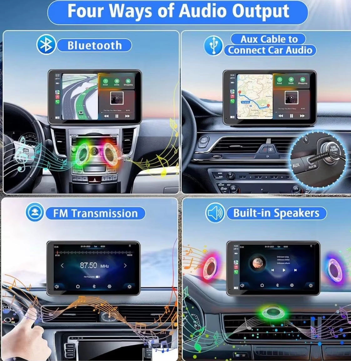 Portable Wireless Apple Carplay and Android Auto 7" IPS Touch Screen for Car