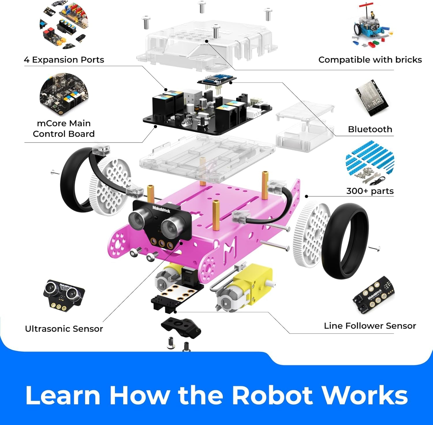 Mbot Robot Kit, STEM Projects for Kids Ages 8-12 Learn to Code with Scratch Arduino, Robot Kit for Kids, Computer Programming for Beginners Gift for Boys and Girls 8 Pink