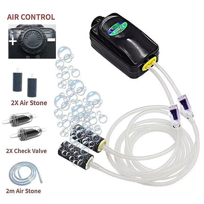 Aquarium Air Pump Fish Tank Mini Compressor Single Double Outlet with Check Valve Tube Aquatic Accessories 220V 3W 5W