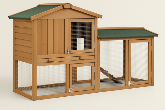 Rabbit Hutch Indoor and Outdoor, 58-Inch Bunny Cage with Removable Tray & Ramp, Wood Chicken Coop with Waterproof Roof for Rabbits, Chicken and Guinea Pigs