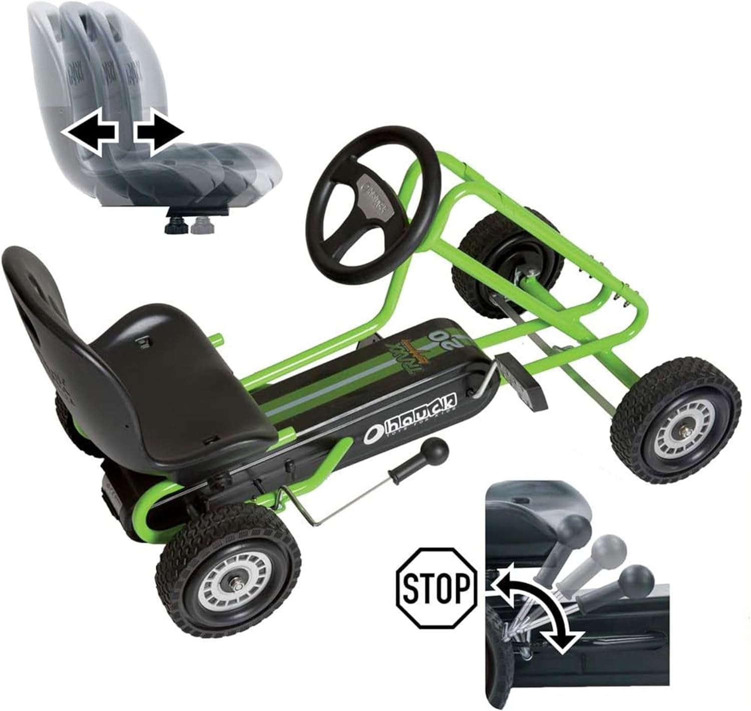 Kids Pedal Go Kart, 4 Wheel Bike Cart, Ages 4-8, Lightning Ride, Race Green - Outdoor Bicycle Karts with Plastic Wheels for Boys and Girls