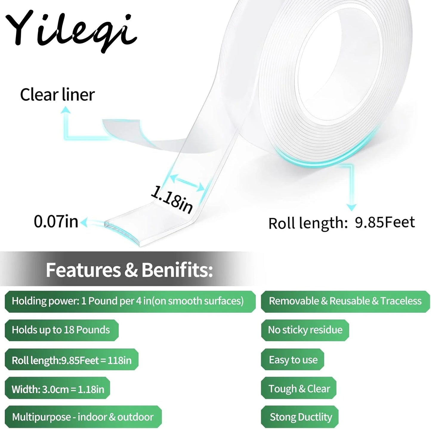Double Sided Tape Heavy Duty, Nano Double Sided Adhesive Tape, Clear Mounting Tape Picture Hanging Adhesive Strips