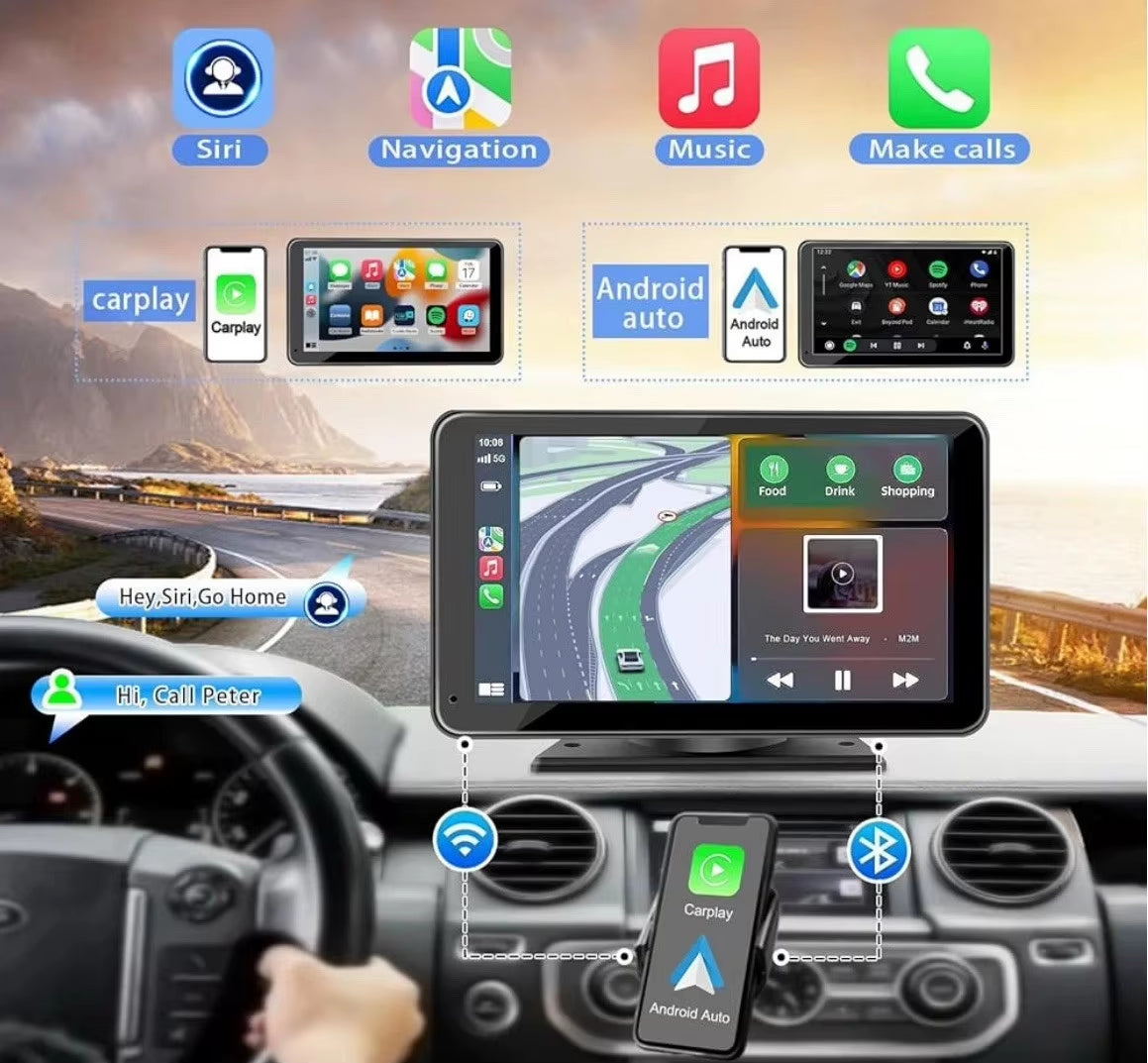 Portable Wireless Apple Carplay and Android Auto 7" IPS Touch Screen for Car