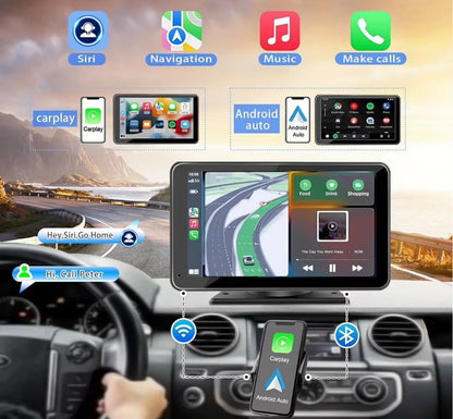 Portable Wireless Apple Carplay and Android Auto 7" IPS Touch Screen for Car