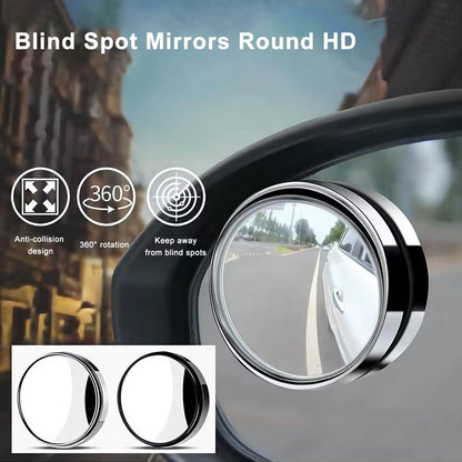 2 Pcs Car Rearview Sucker Mirrors 360 Degree Blind Spot Mirror Adjustable round Frame Convex Clear Rearview Auxiliary Car Mirror